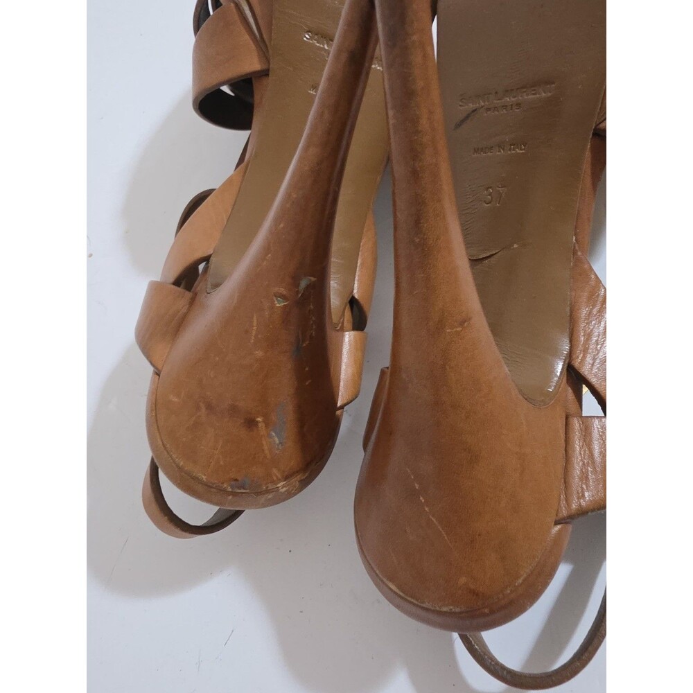 Yves Saint Laurent Dark Beige Leather Tribute Sandals Size Eu37/7US - Picture 8 of 8